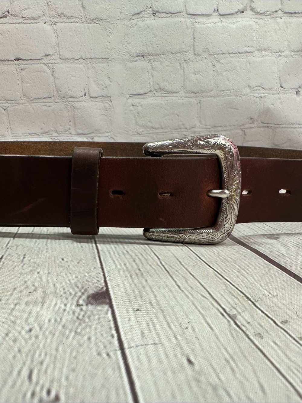 Men's Brown Leather Belt with Silver Western Buckle